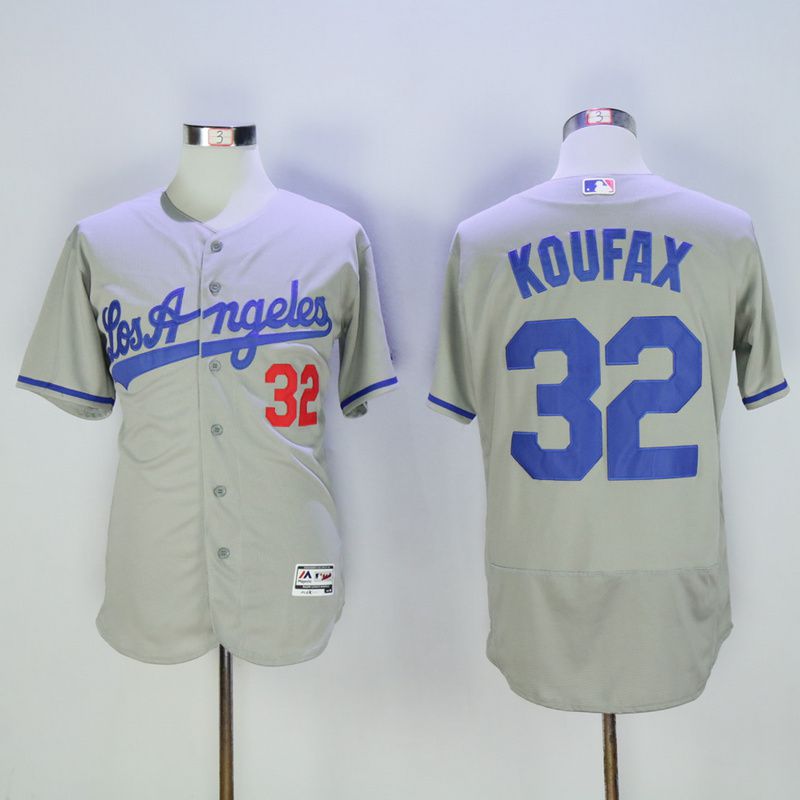 Men Los Angeles Dodgers 32 Koufax Grey Throwback MLB Jerseys